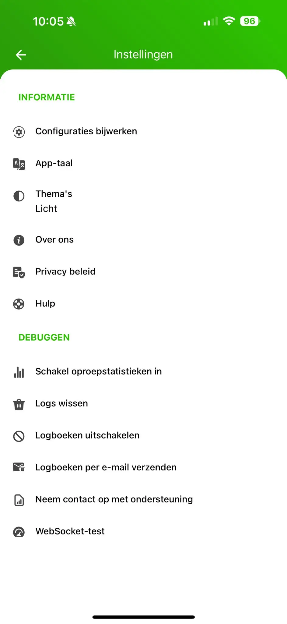 Instellingen scherm in Werk Telefoon